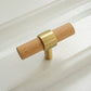 Walnut and Beech Wood Cabinet Pulls with Brass Bases