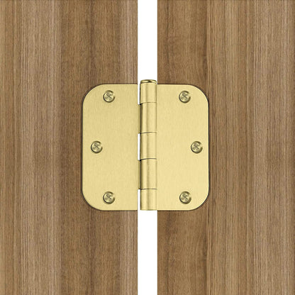 3.5 x 3.5'' Inch Satin Brass Door Hinges with 5/8'' Radius Corners