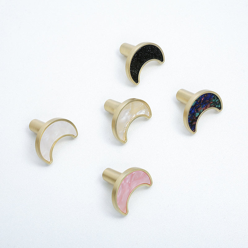 Crescent Moon Cabinet Knobs with Colored Insets