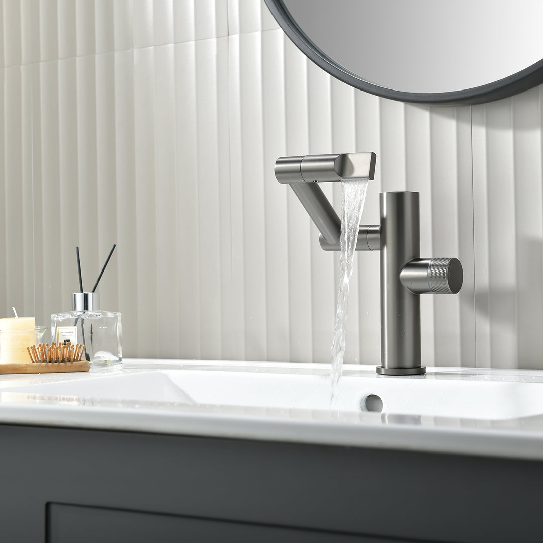 Luxora Modern Height-Adjustable Single-Handle Bathroom Sink Faucet with LED Temperature Display