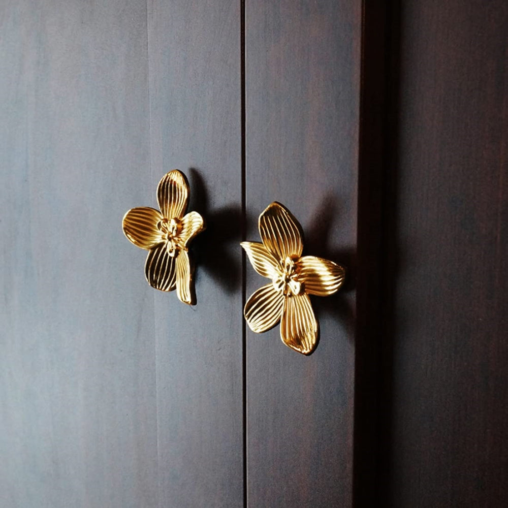 Large Solid Brass Flower Cabinet Knobs