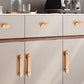 Beech Finish Wood Drawer Pulls with Copper Accents