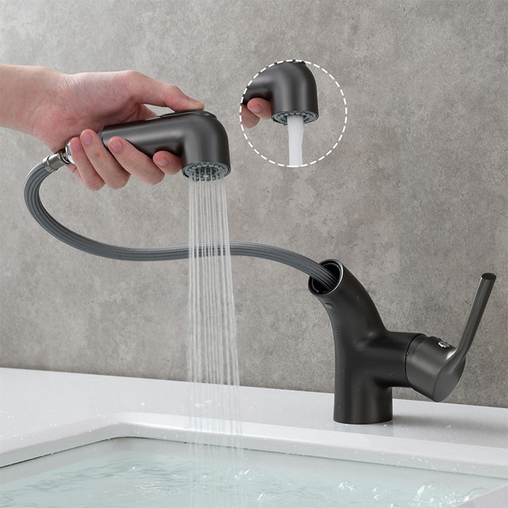 Novara Minimalist white pull-out Bathroom Sink Faucet with dual spray modes