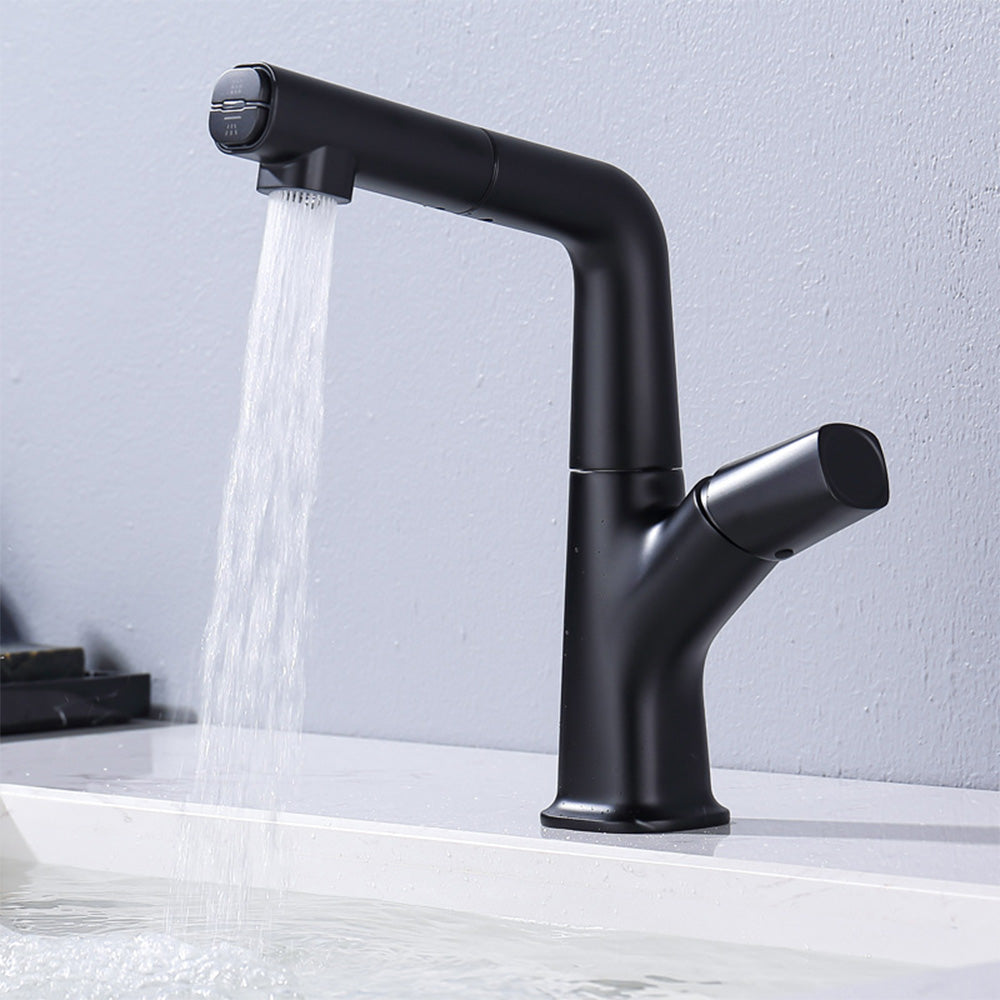 Aquion Single Hole Height Adjustable Pull Out Bathroom Sink Faucet with Dual Spray Modes