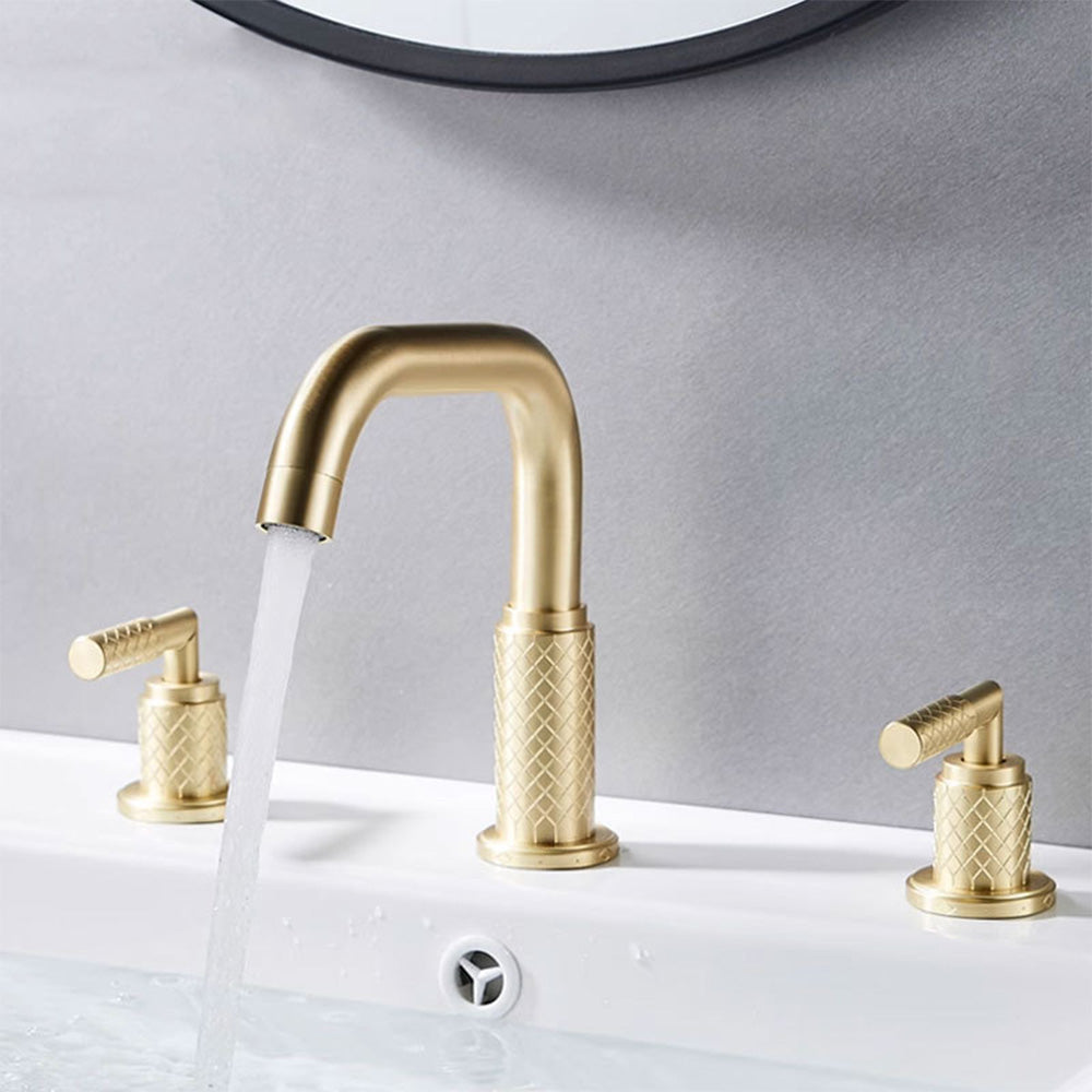 Art Deco Textured Two-Handle 3-Hole Widespread Bathroom Sink Faucet