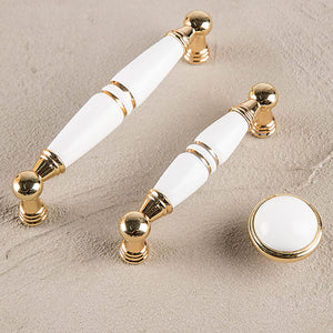 White Ceramic Cabinet Pulls and Knobs, Gold / Black Options