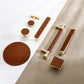Leather Inset Cabinet Pull Handles and Knobs, Gold / Brown