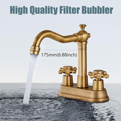 European Antique 3-Hole Bathroom Sink Faucet with Dual Hand Wheel Handles