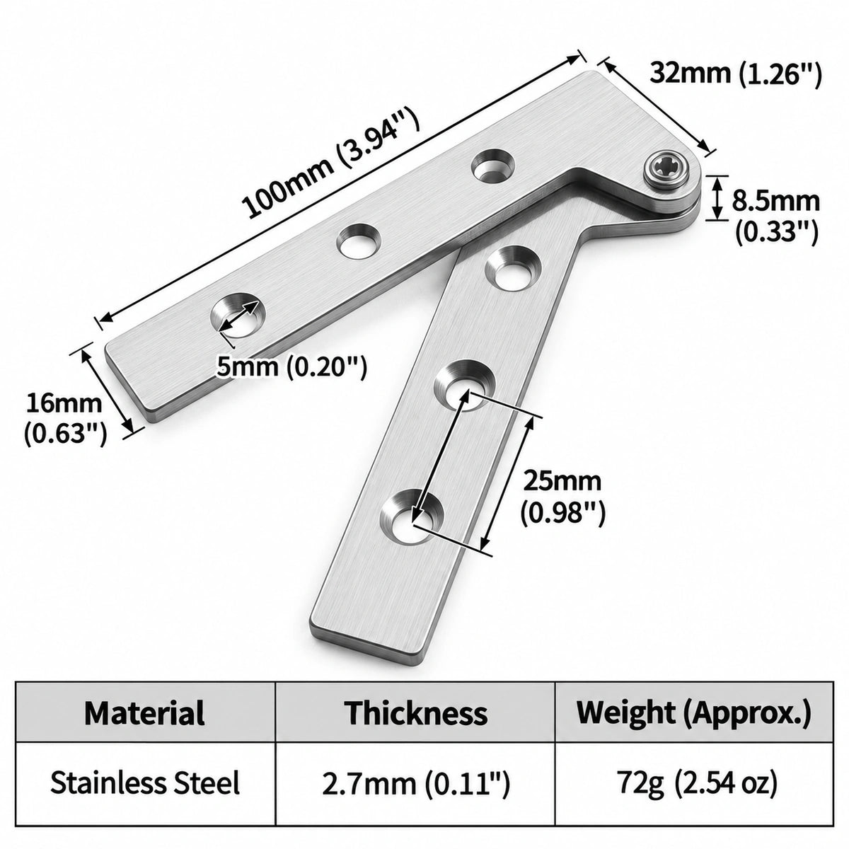 Stainless Steel 360° Pivot Door Hinges, Top and Bottom Mount