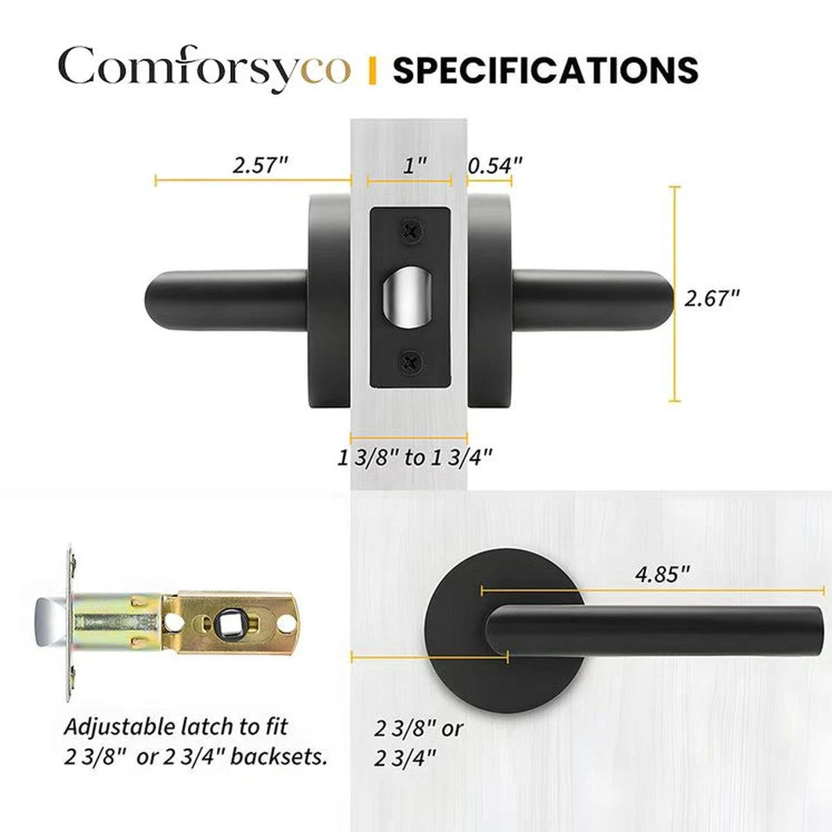 Zinc Alloy Passage Door Lever Handles for Closet and Hallway Doors