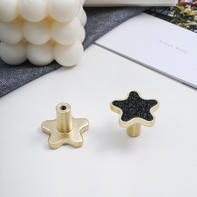 Star-Shaped Gold-Tone Drawer Knobs with Colored Insets