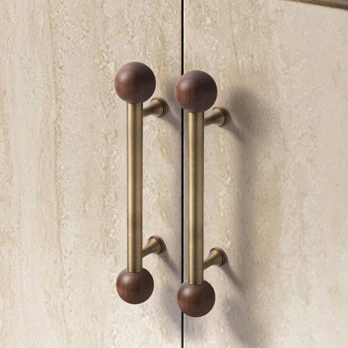 Nordic Brass and Walnut Cabinet Pulls and Knobs