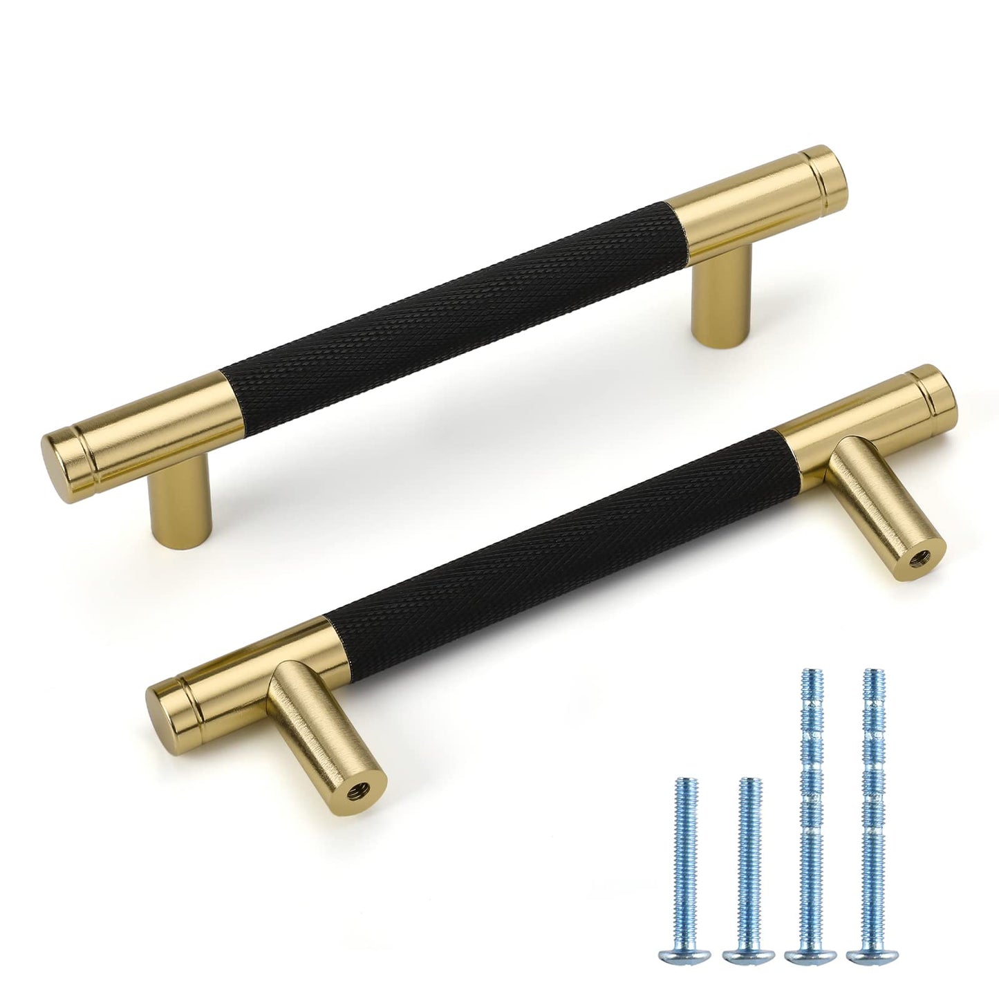 Black and Gold Textured Round Bar Cabinet Pulls