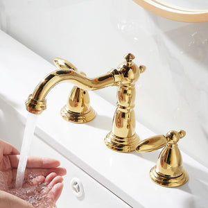 Double Handle Vintage Brass Bathroom Faucets For 3 Hole Sink