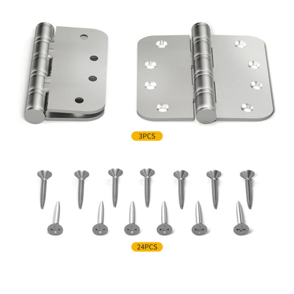 304 Stainless Steel Satin Nickel 4in x 4in with 5/8'' Radius Corners Door Hinges for Exterior Doors