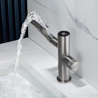Luxora Modern Height-Adjustable Single-Handle Bathroom Sink Faucet with LED Temperature Display