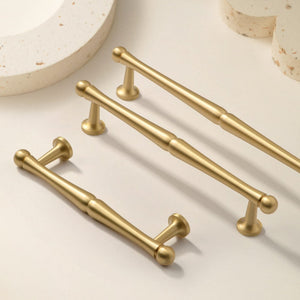 Brushed Brass French Cabinet Pulls, Round Bar Drawer Handles
