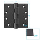 Matte Black 4in x 4in Ball Bearing with Square Corners Door Hinges for Exterior Doors