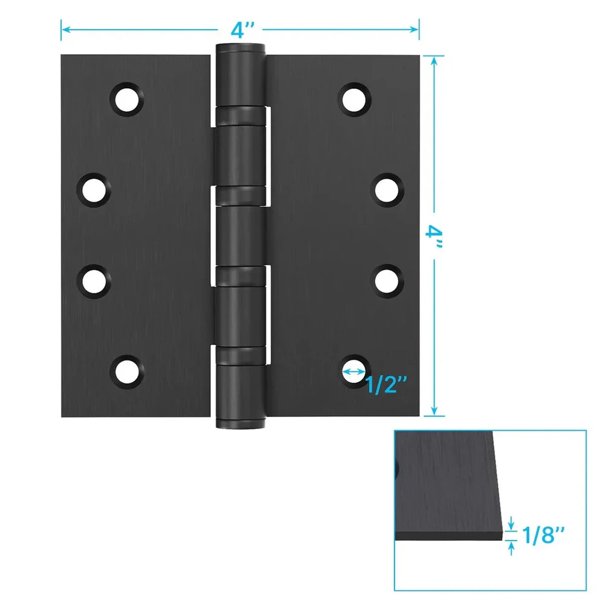 Matte Black 4in x 4in Ball Bearing with Square Corners Door Hinges for Exterior Doors