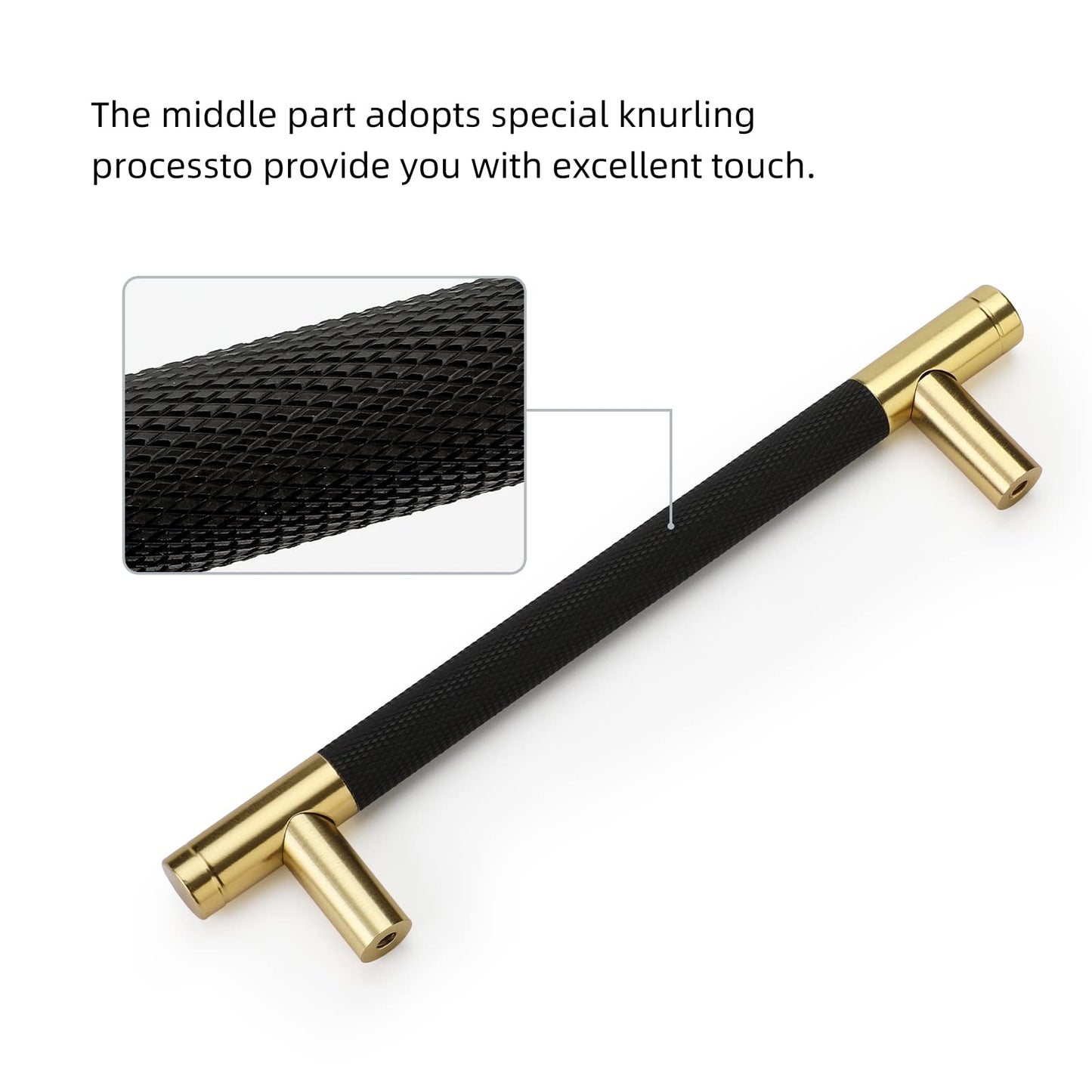 Black and Gold Textured Round Bar Cabinet Pulls