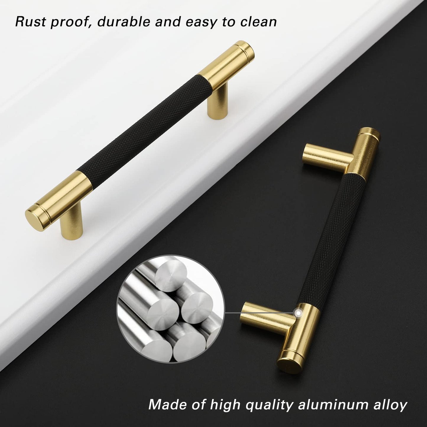 Black and Gold Textured Round Bar Cabinet Pulls