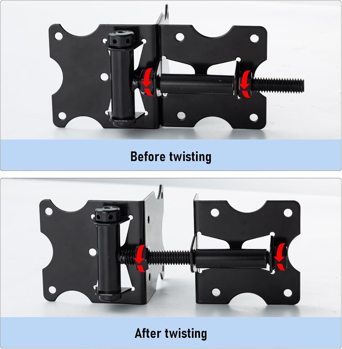 Harlow Self-Closing Door Hinges for Gates, Adjustable Black 2-Pack