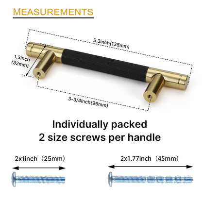 Black and Gold Textured Round Bar Cabinet Pulls