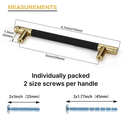 Black and Gold Textured Round Bar Cabinet Pulls