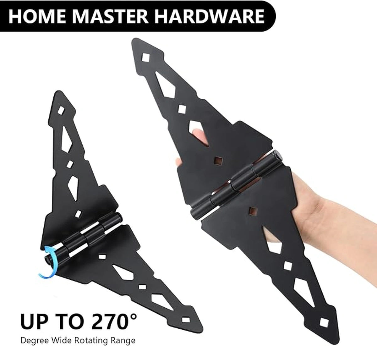 Heavy-Duty 8-Inch Black Strap Gate Hinges for Wood Gates
