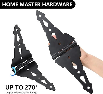 Heavy-Duty 8-Inch Black Strap Gate Hinges for Wood Gates