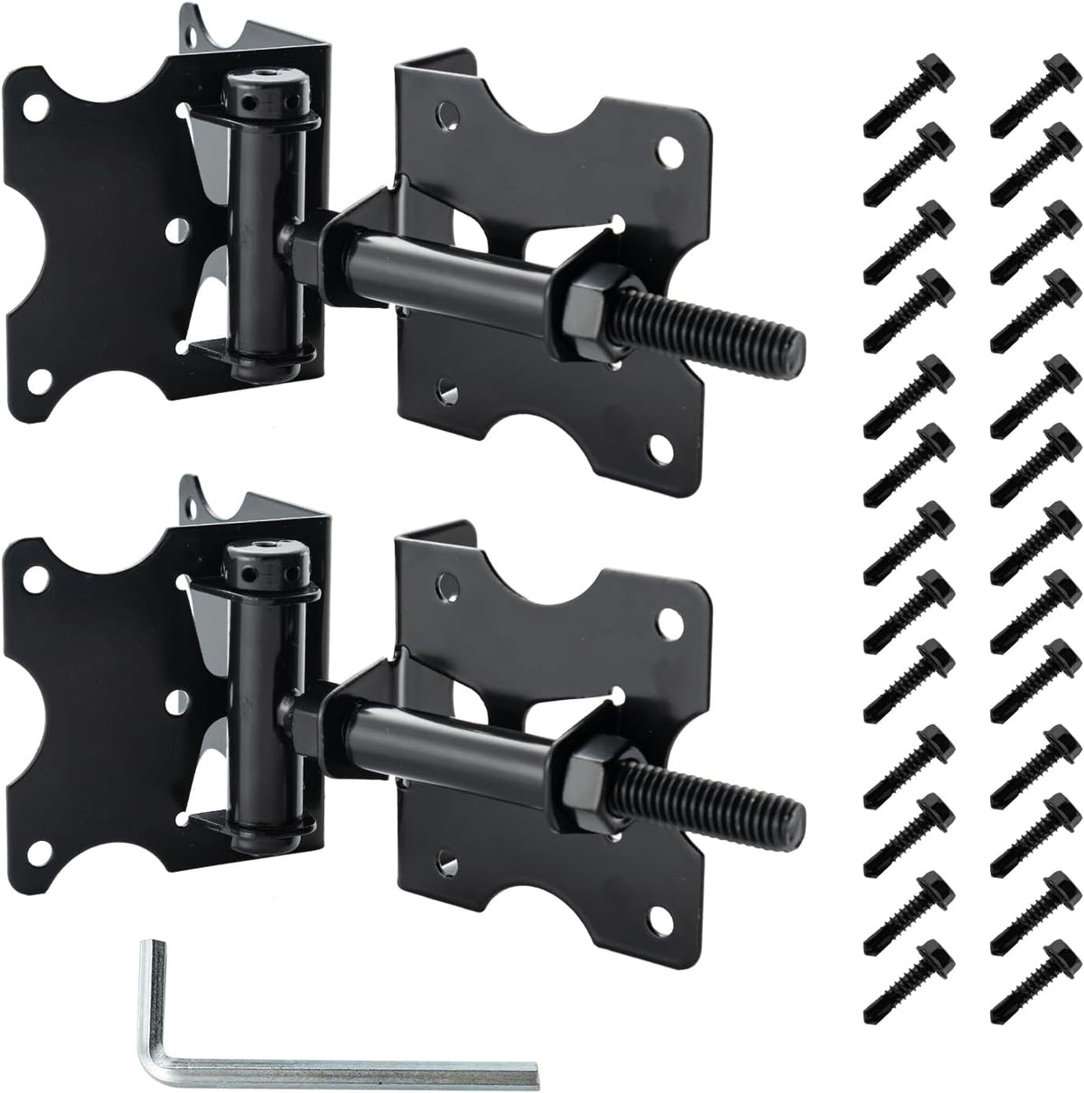 Harlow Self-Closing Door Hinges for Gates, Adjustable Black 2-Pack