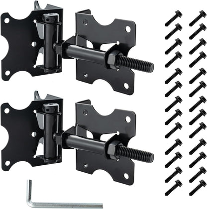 Harlow Self-Closing Door Hinges for Gates, Adjustable Black 2-Pack