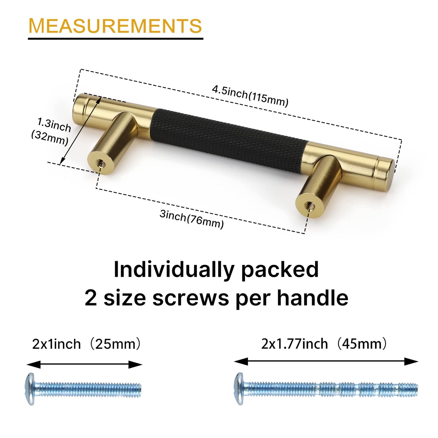 Black and Gold Textured Round Bar Cabinet Pulls