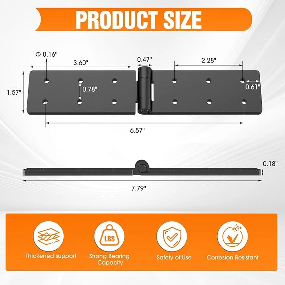 Heavy-Duty 270° Folding Gate Hinges for Wood Fences and Outdoor Doors, Black