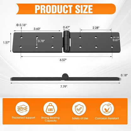 Heavy-Duty 270° Folding Gate Hinges for Wood Fences and Outdoor Doors, Black