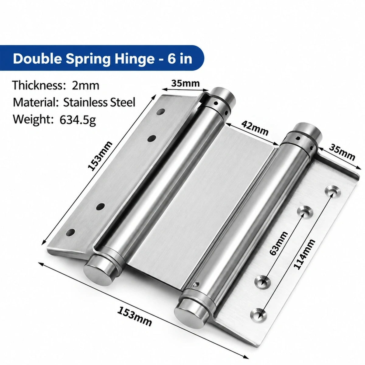 Stainless Steel Double-Action Spring Door Hinges, Self-Closing, 3-Inch to 8-Inch