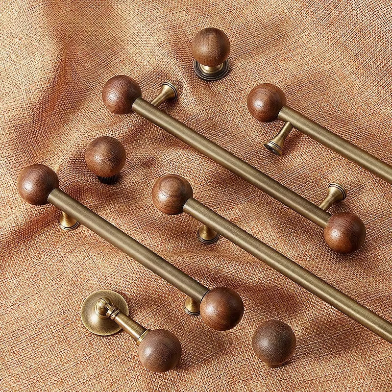 Nordic Brass and Walnut Cabinet Pulls and Knobs