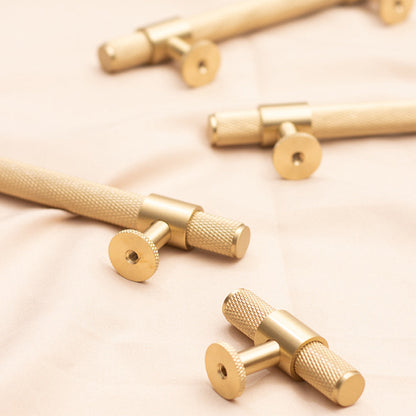 Knurled Brass Cabinet Pulls and Knobs in Gold