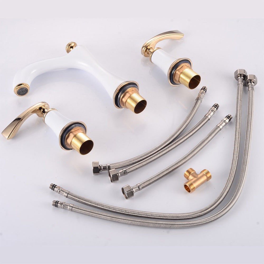 Traditional High-Arc Two-Handle 3-Hole Widespread Bathroom Sink Faucet
