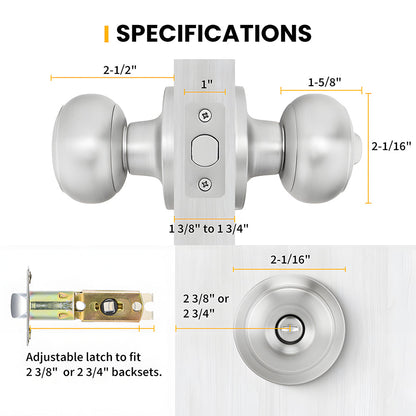 Keyless Interior Privacy Door Knobs for Bedroom and Bathroom Doors