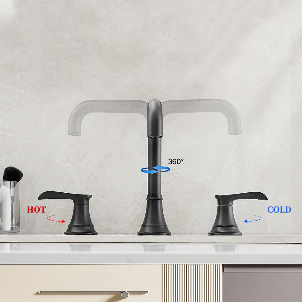 Smartis Modern 3 Hole Waterfall Bathroom Sink Faucet with Dual Handles
