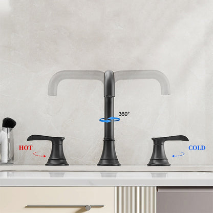 Smartis Modern 3 Hole Waterfall Bathroom Sink Faucet with Dual Handles