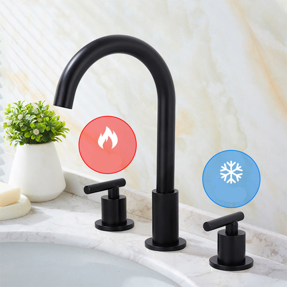 Tivora Minimalist Gooseneck Two-Handle 3-Hole Widespread Bathroom Sink Faucet