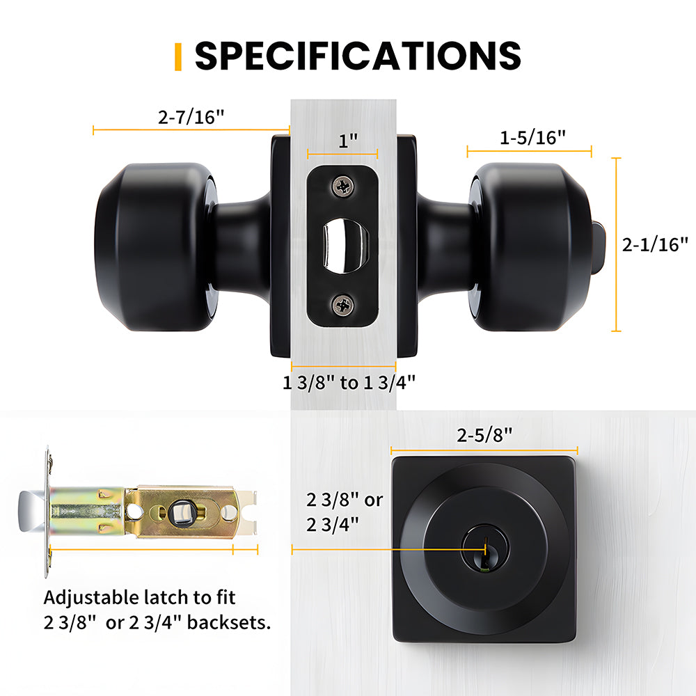 Matte Black Round Privacy Door Knob for Bedroom and Bathroom Doors