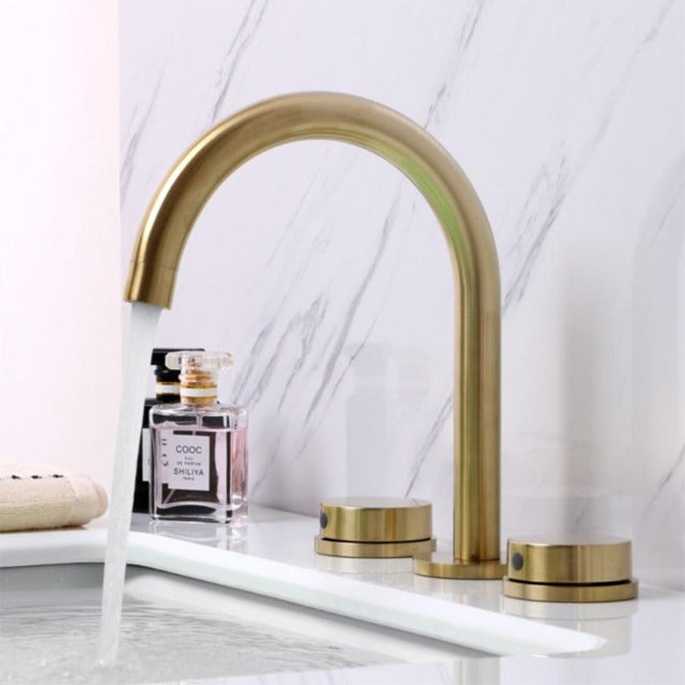 Matte Gold Gooseneck 3 Hole Bathroom Faucet