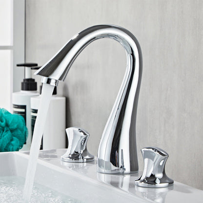 Simple 2 Handle 3 Hole Bathroom Sink With Faucet