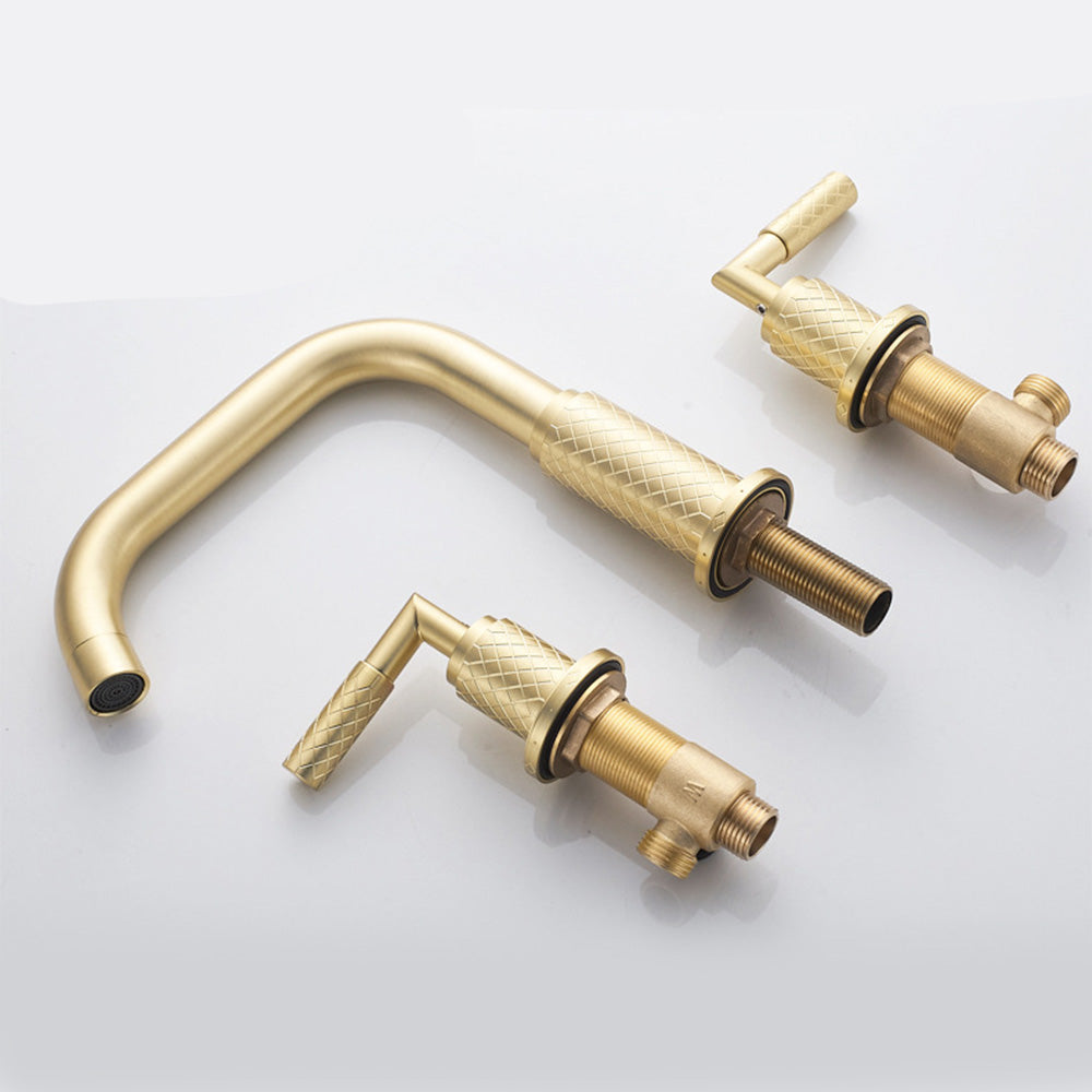 Art Deco Textured Two-Handle 3-Hole Widespread Bathroom Sink Faucet