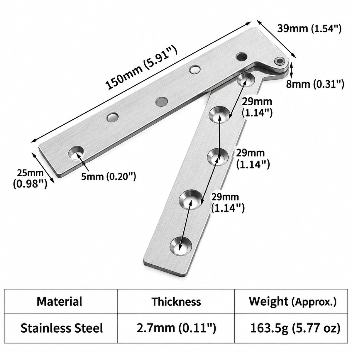 Stainless Steel 360° Pivot Door Hinges, Top and Bottom Mount