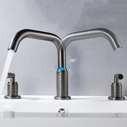Dorvia Modern High-Arc Two-Handle 3-Hole Widespread Bathroom Sink Faucet with Textured Details