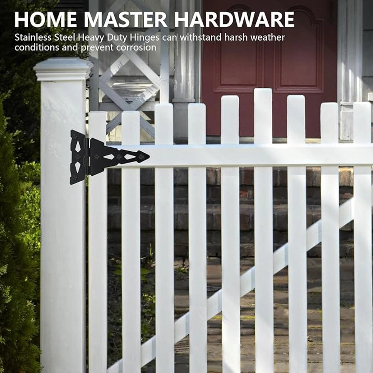 Heavy-Duty Decorative T-Strap Gate Hinges, 8-Inch and 10-Inch, Black